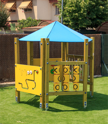 wooden playhouse with plenty of playful and inclusive activities