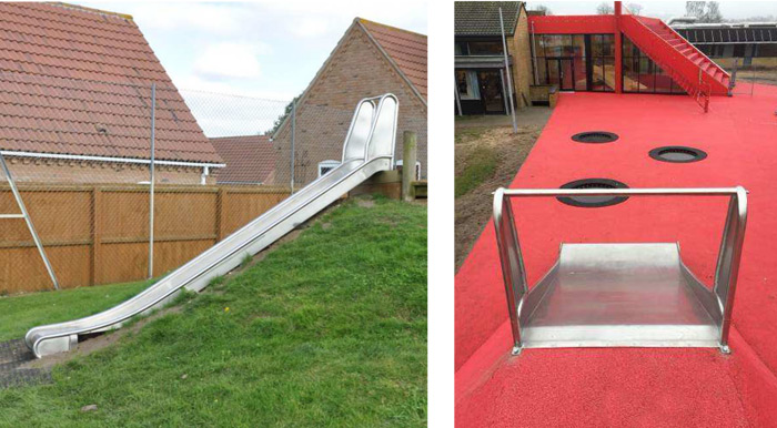 embankment slides installed with in situ safety floor on embankments, hills or slopes